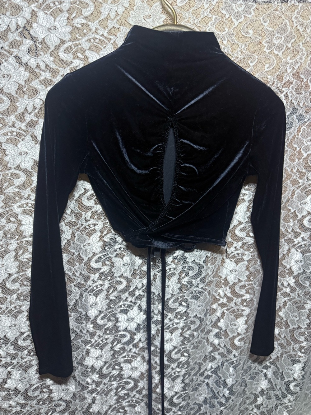 Velvet long sleeve wrap crop top small can be worn front or back